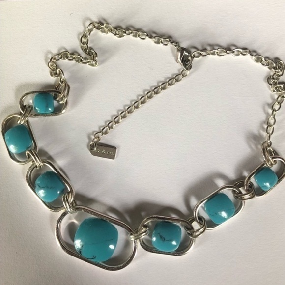 Liz & Co Faux Turquoise Silvertone Necklace EUC - Picture 1 of 6